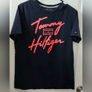 Tommy Hilfiger Mens Navy Blue Short Sleeve Logo Graphic T-Shirt Size Med